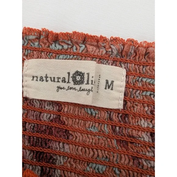 Natural Life Boho Smocked Waist Maxi Skirt Floral Print Brown Orange Women's M - Picture 5 of 7